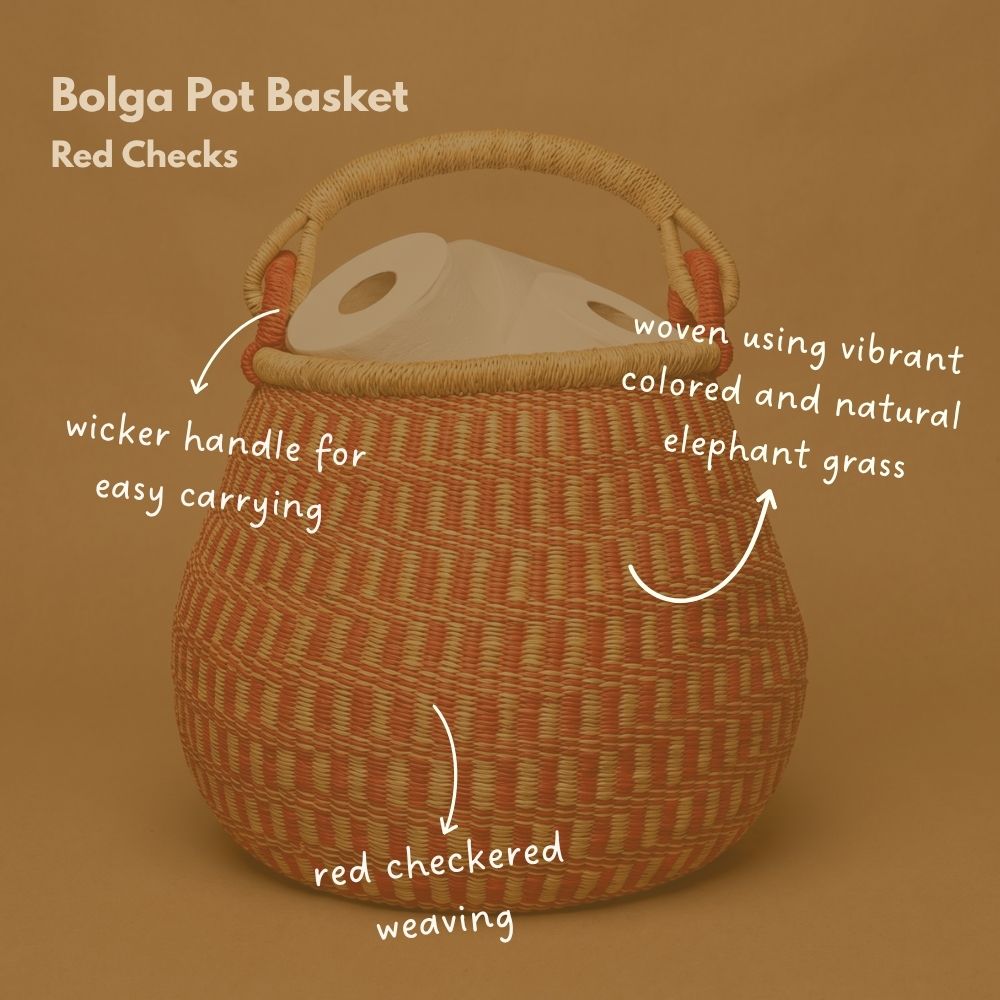 African Wicker Basket, Checkered, 16 Inch Wide