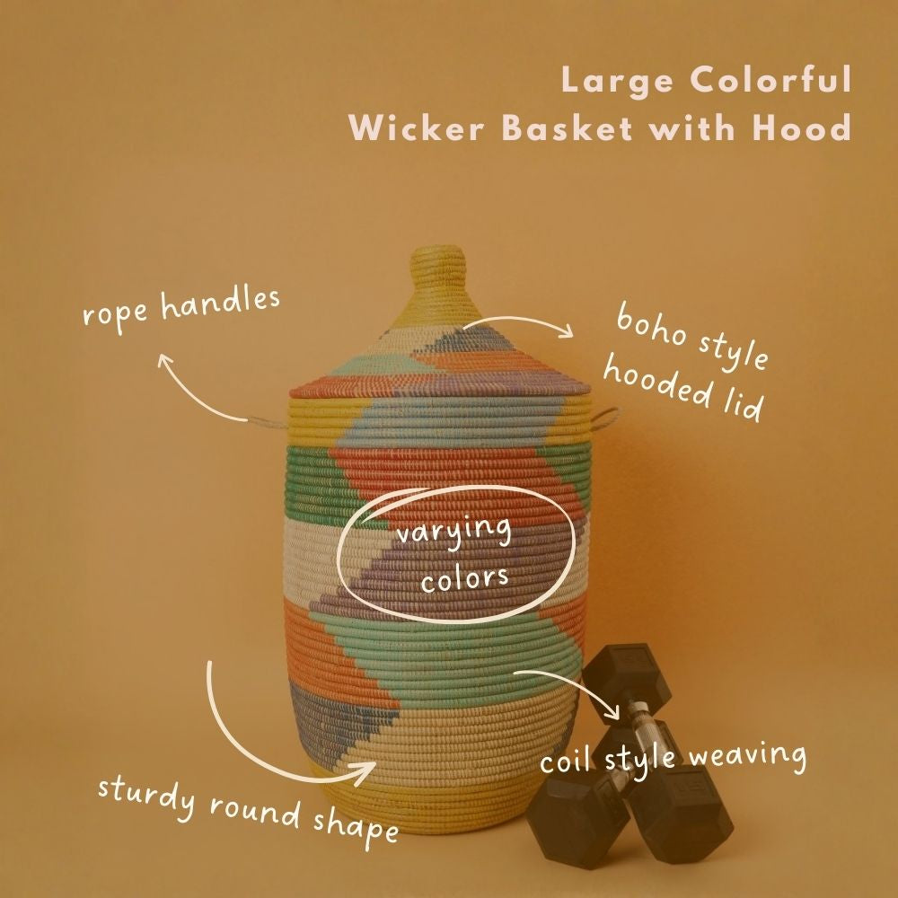 Colorful Wicker Storage Baskets with Hooded Lids