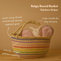 Round Bolga Basket with Handles, Stripes, 16 Inch Wide