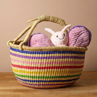 Round Bolga Basket with Handles, Stripes, 16 Inch Wide