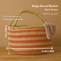 Round Bolga Basket with Handles, Stripes, 16 Inch Wide