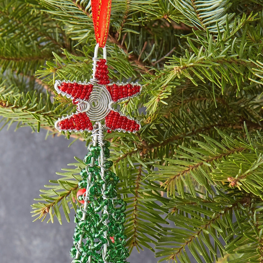 Maasai Beads Green Decorative Tree Christmas Ornament