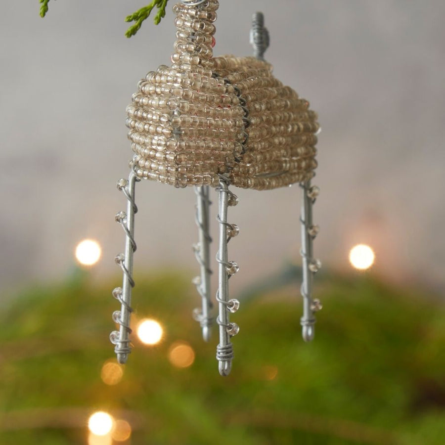 Maasai Beads White Reindeer Christmas Ornament