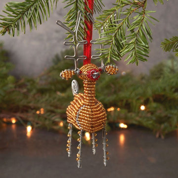 Maasai Beads Gold Reindeer Christmas Ornament
