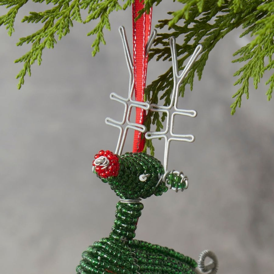 Maasai Beads Green Reindeer Christmas Ornament