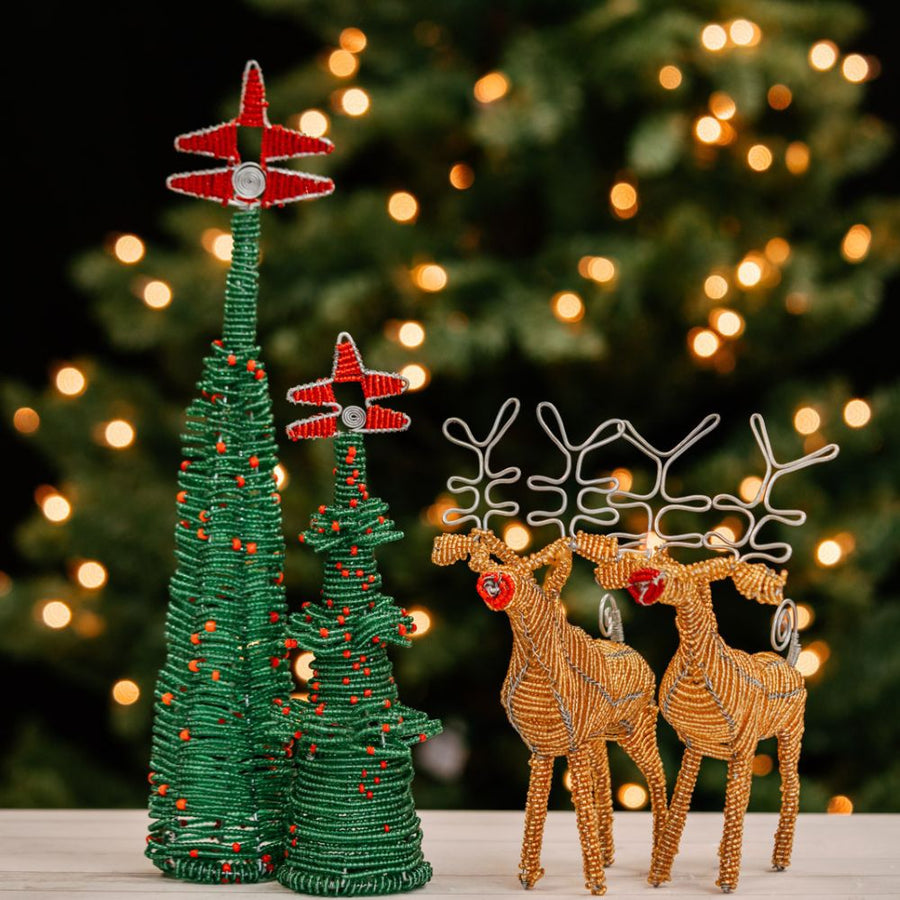 Maasai Beads Tabletop Christmas Trees Reindeers Set of 4