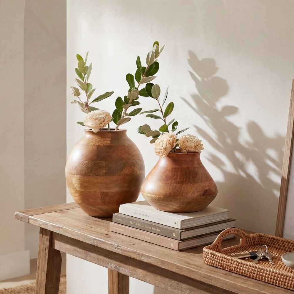 Wooden Pot Vases for Entry and Living