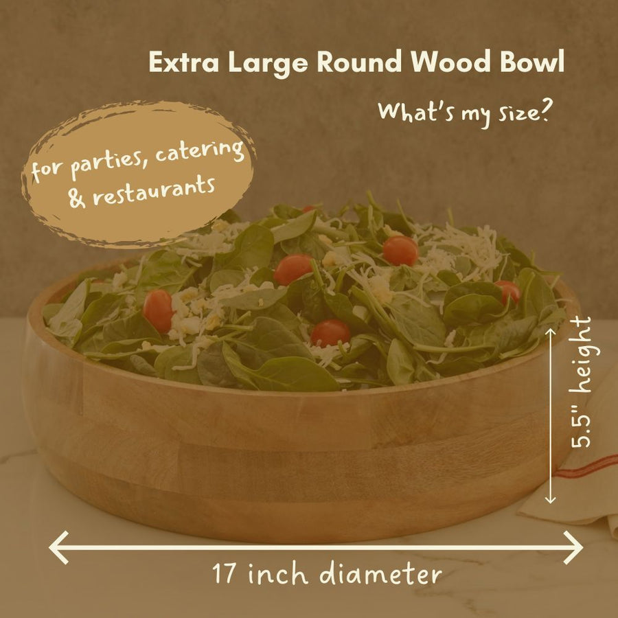 Wood Salad Bowls for Dinner, Party, Catering, Buffet, Wedding, Office, Restaurant, Serving, Mixing, Centerpiece, Fruits, Chips