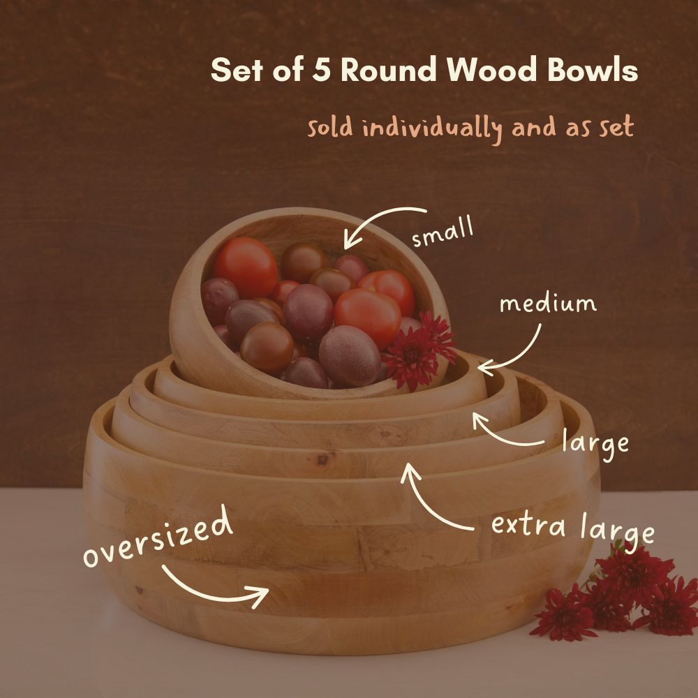 Wood Salad Bowls for Dinner, Party, Catering, Buffet, Wedding, Office, Restaurant, Serving, Mixing, Centerpiece, Fruits, Chips