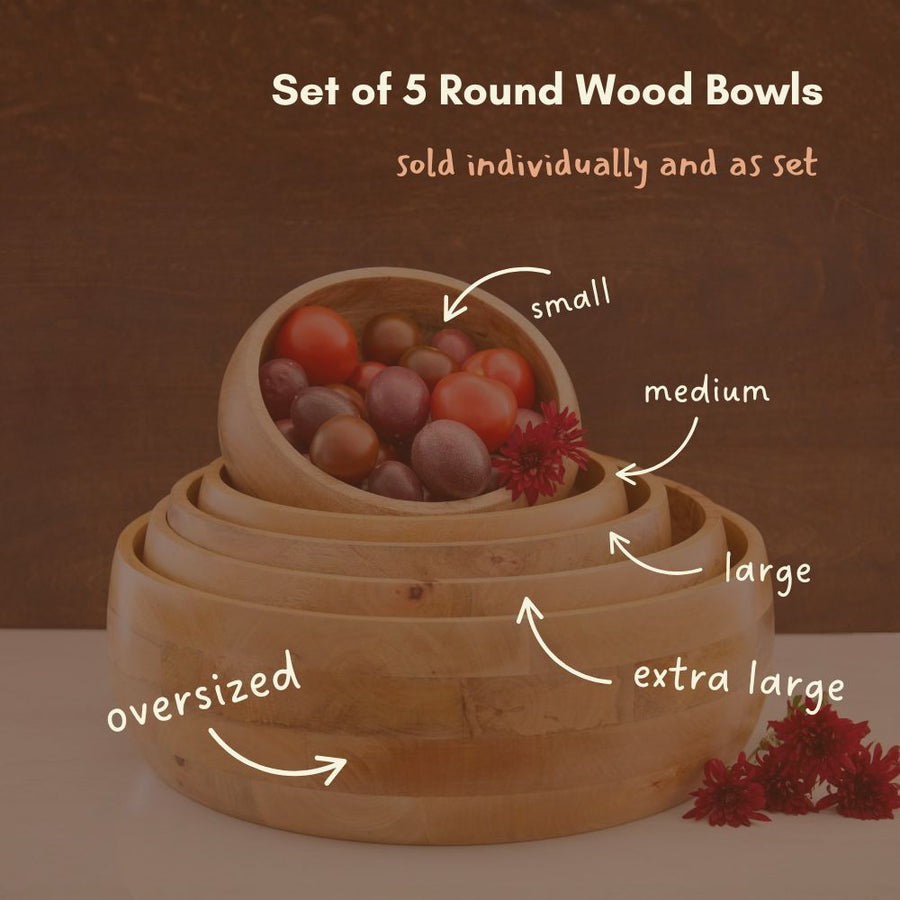 Wood Salad Bowls for Dinner, Party, Catering, Buffet, Wedding, Office, Restaurant, Serving, Mixing, Centerpiece, Fruits, Chips