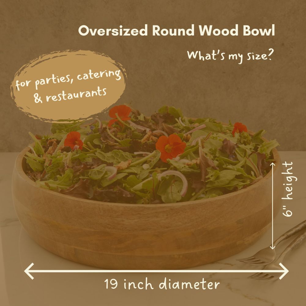 Wood Salad Bowls for Dinner, Party, Catering, Buffet, Wedding, Office, Restaurant, Serving, Mixing, Centerpiece, Fruits, Chips
