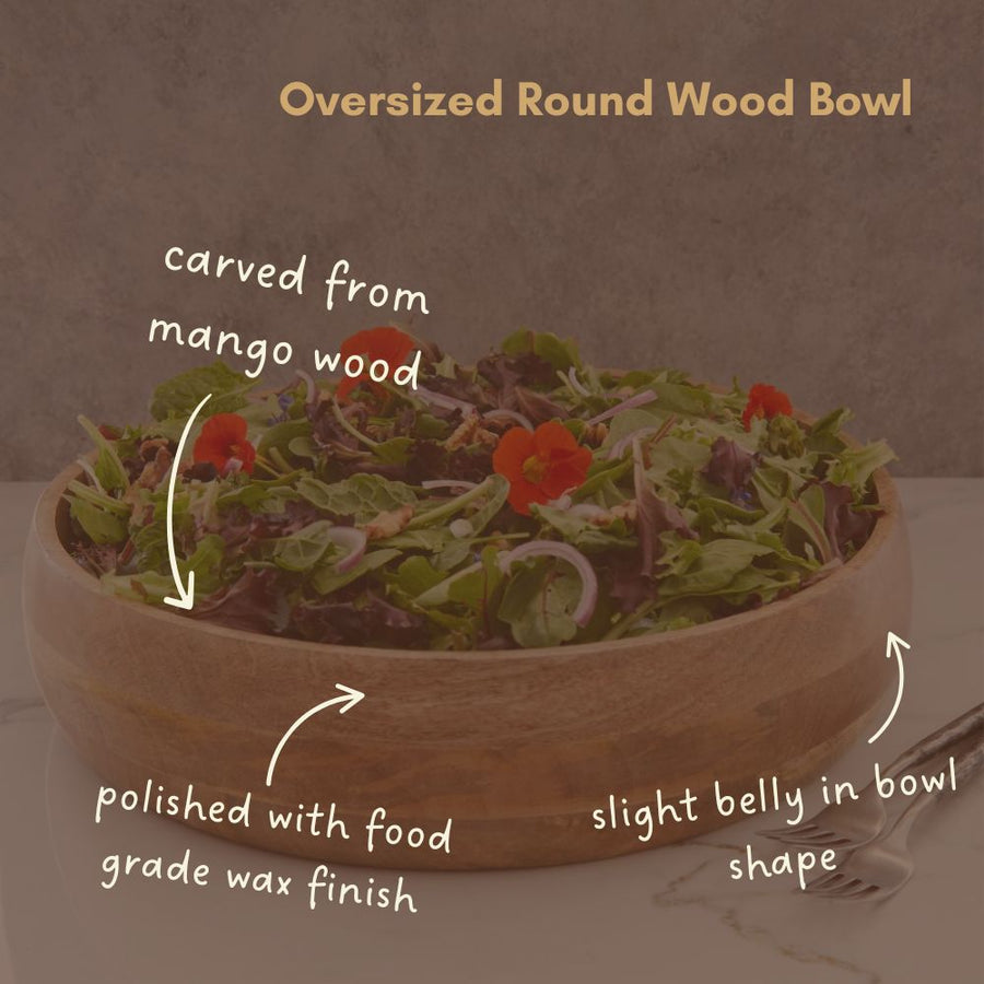 Wood Salad Bowls for Dinner, Party, Catering, Buffet, Wedding, Office, Restaurant, Serving, Mixing, Centerpiece, Fruits, Chips