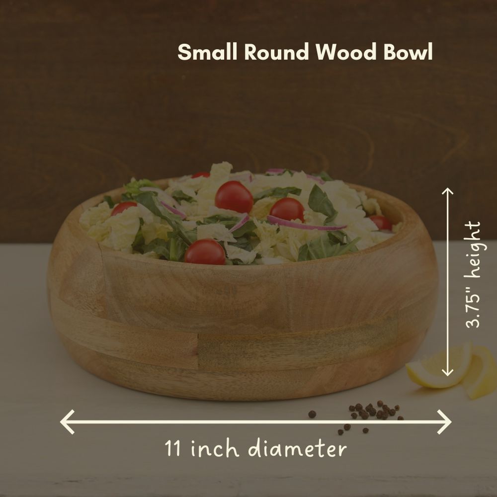 Natural Round Wood Salad Bowl Set, 13" Wide
