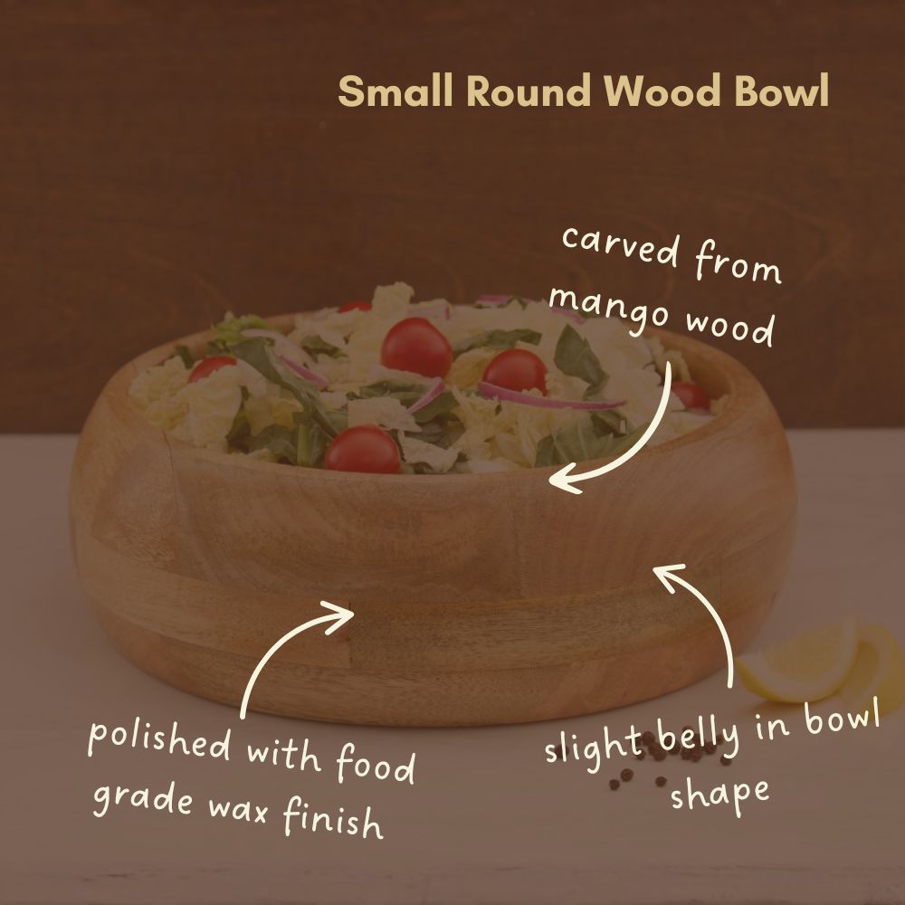 Natural Round Wood Salad Bowl Set, 13" Wide