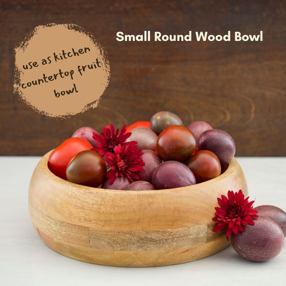 Natural Round Wood Salad Bowl Set, 13" Wide