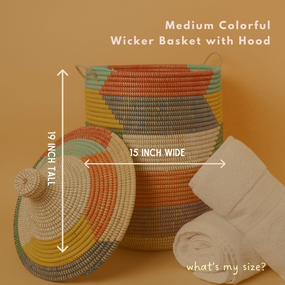 Colorful Wicker Storage Baskets with Hooded Lids