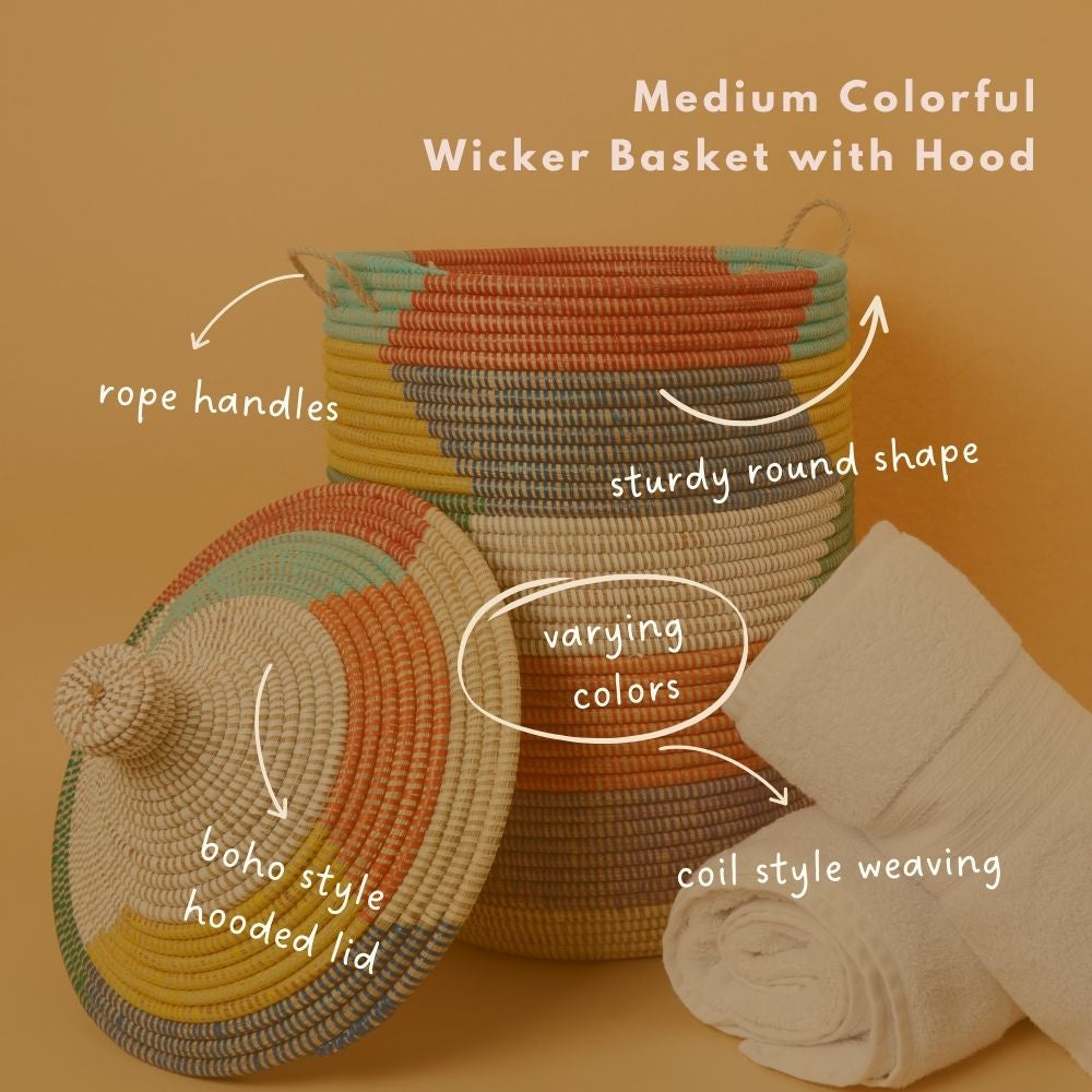 Colorful Wicker Storage Baskets with Hooded Lids