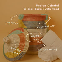 Colorful Wicker Storage Baskets with Hooded Lids