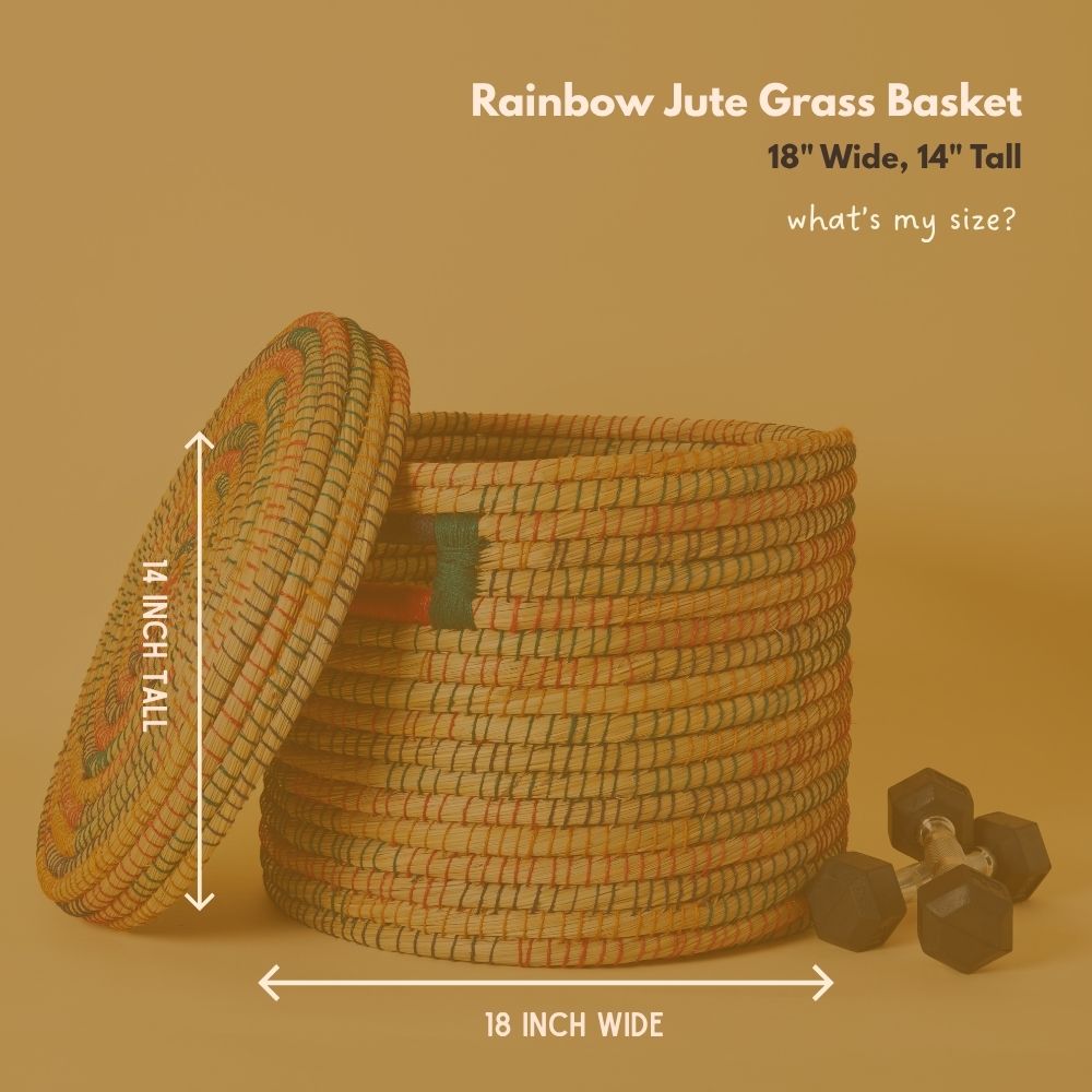 Large Colorful Storage Baskets with Lids, Rainbow Color Jute Wicker