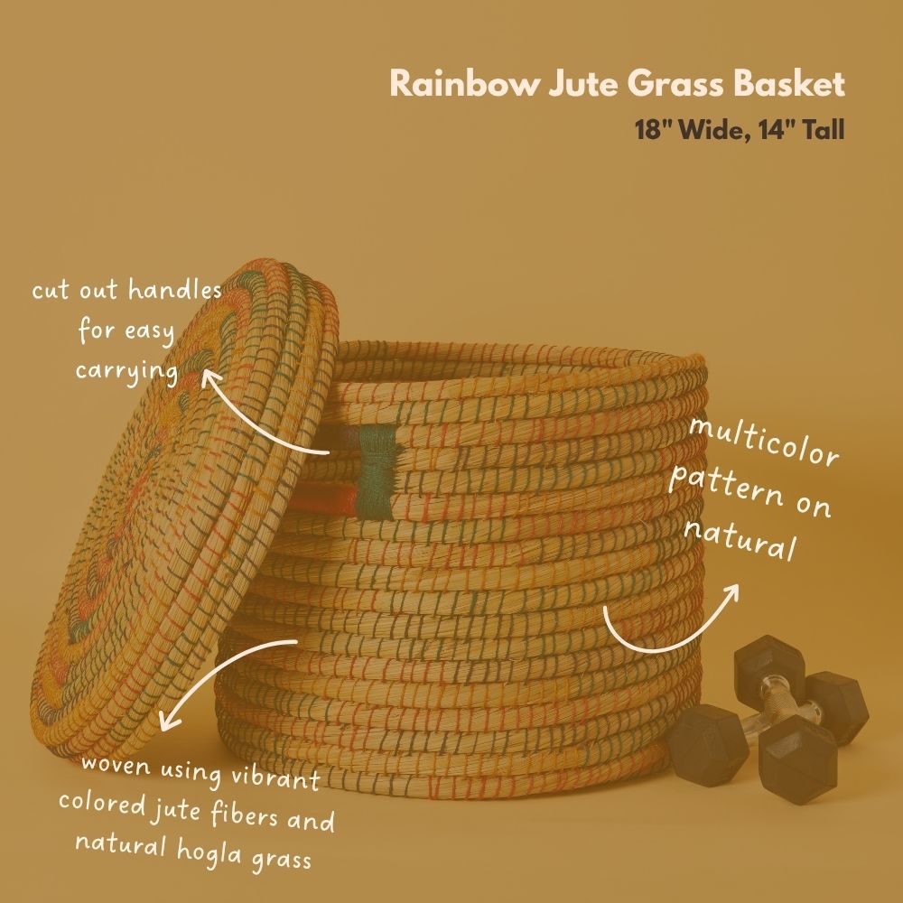 Large Colorful Storage Baskets with Lids, Rainbow Color Jute Wicker