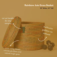 Large Colorful Storage Baskets with Lids, Rainbow Color Jute Wicker