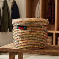 Large Colorful Storage Baskets with Lids, Rainbow Color Jute Wicker