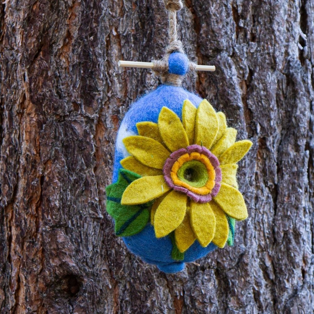 Felt Blue Sunflower Bird House