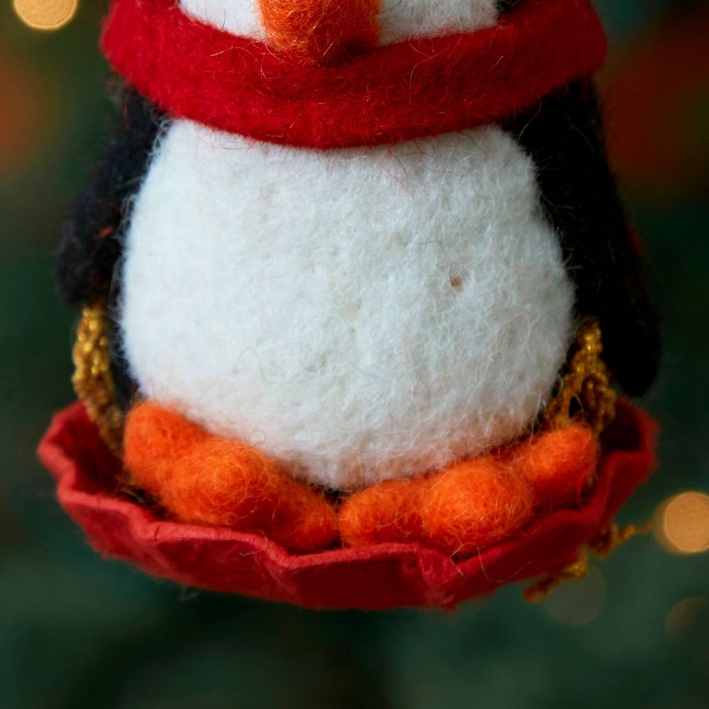 Felt Sledging Penguin Ornament