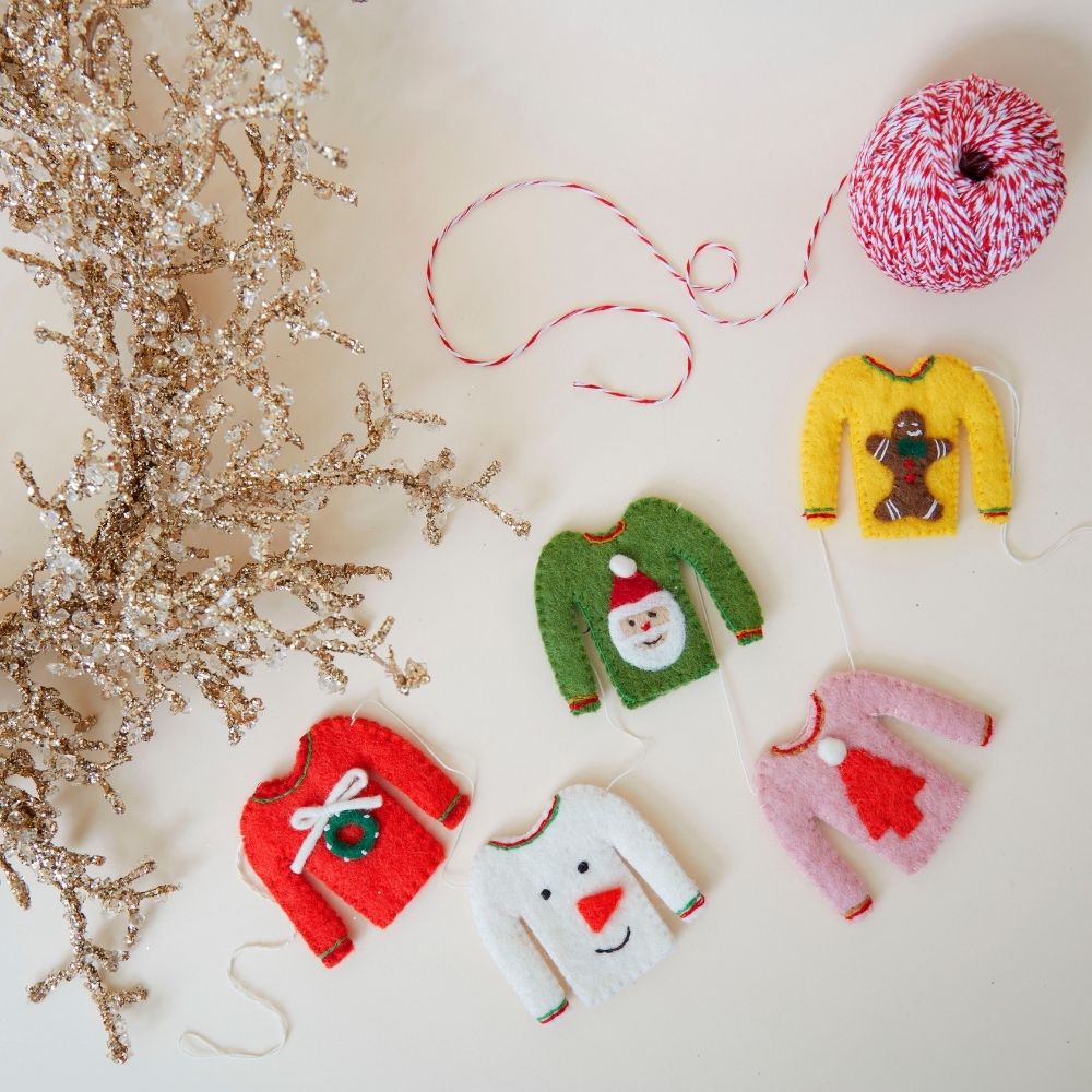Colorful Holiday Felt Sweaters Garland