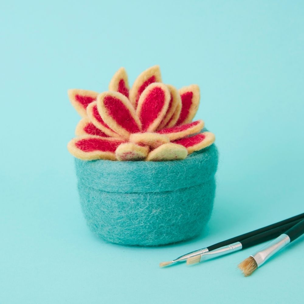 Felt Teal Pot Pink Cactus