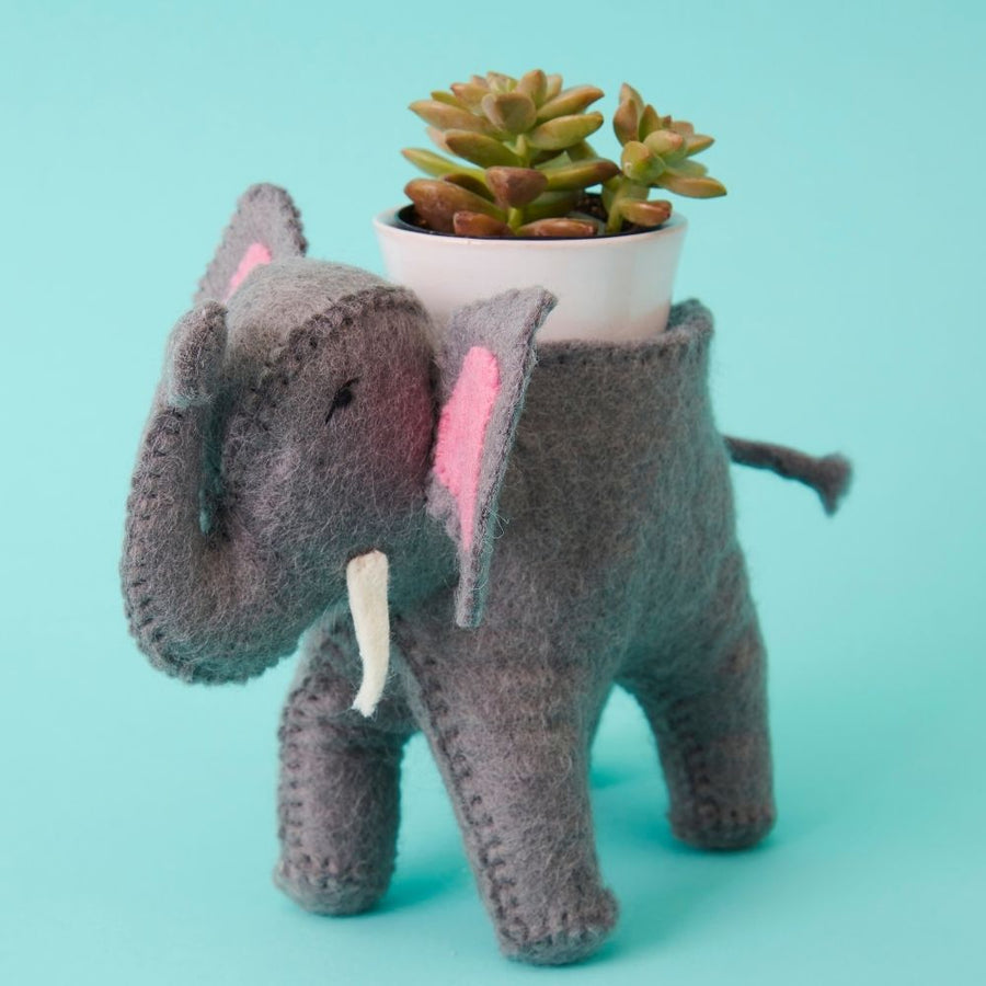Felt Elephant Ceramic Planter
