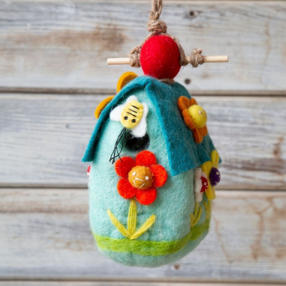 Felt Turquoise Bee Bird House