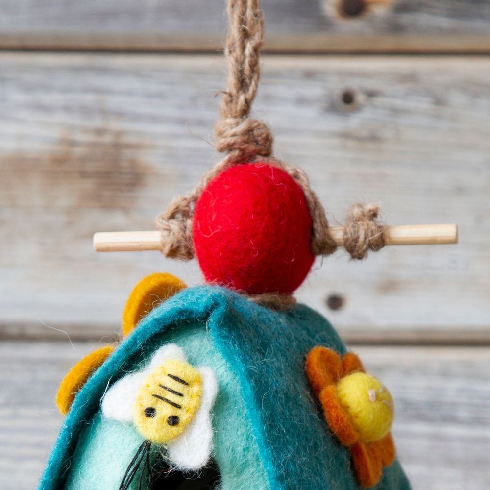 Felt Turquoise Bee Bird House
