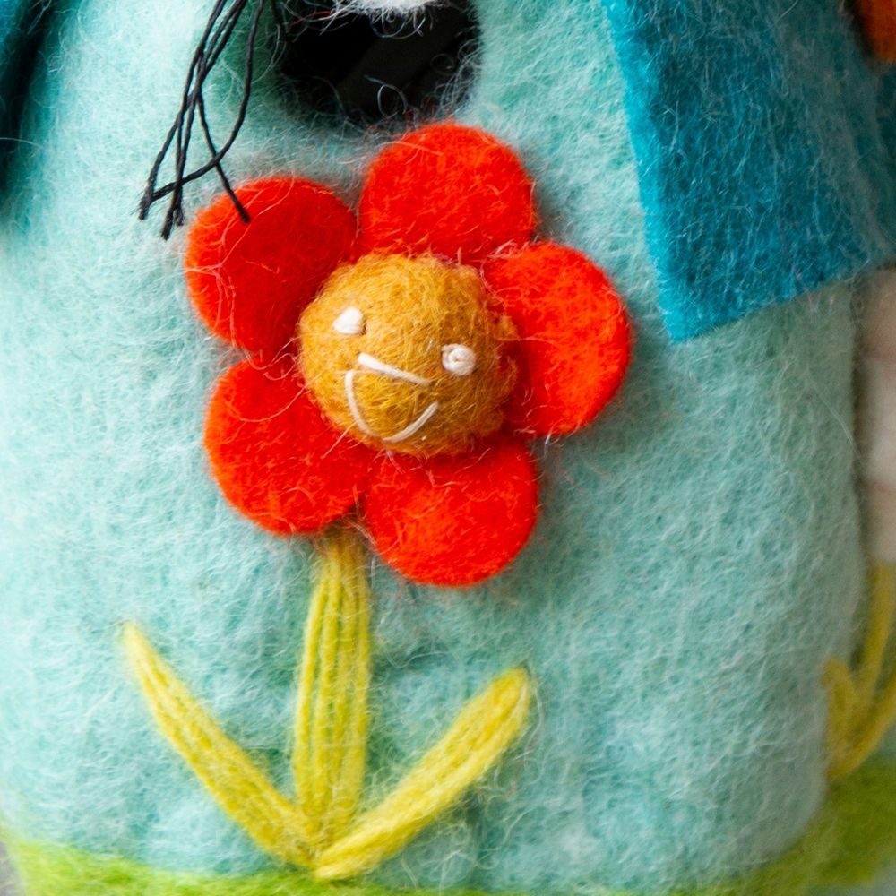 Felt Turquoise Bee Bird House