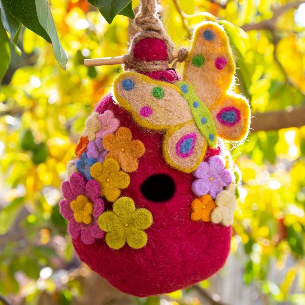 Felt Pink Butterfly Bird House