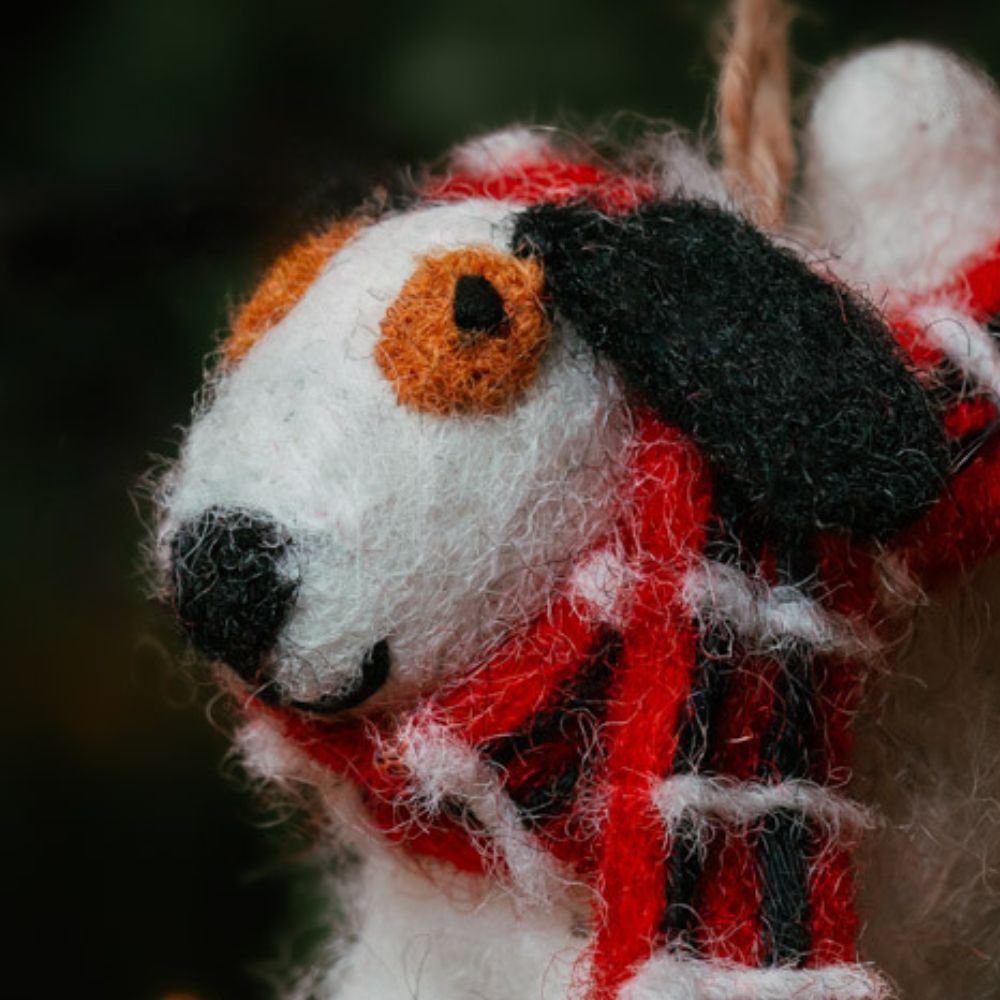 Felt Holiday Scarf Bull Terrier Dog Ornament