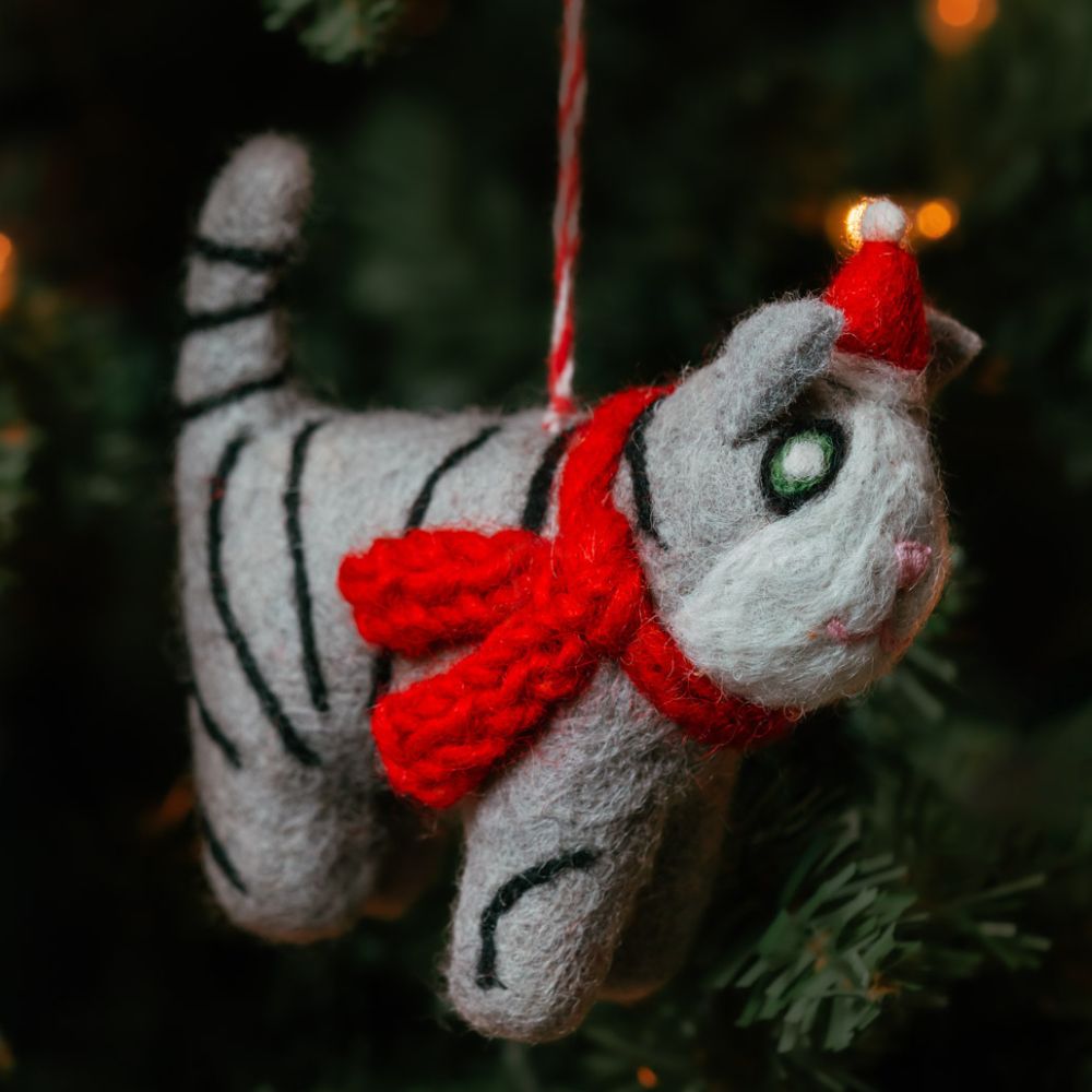 Felt Holiday Scarf Cat Ornament