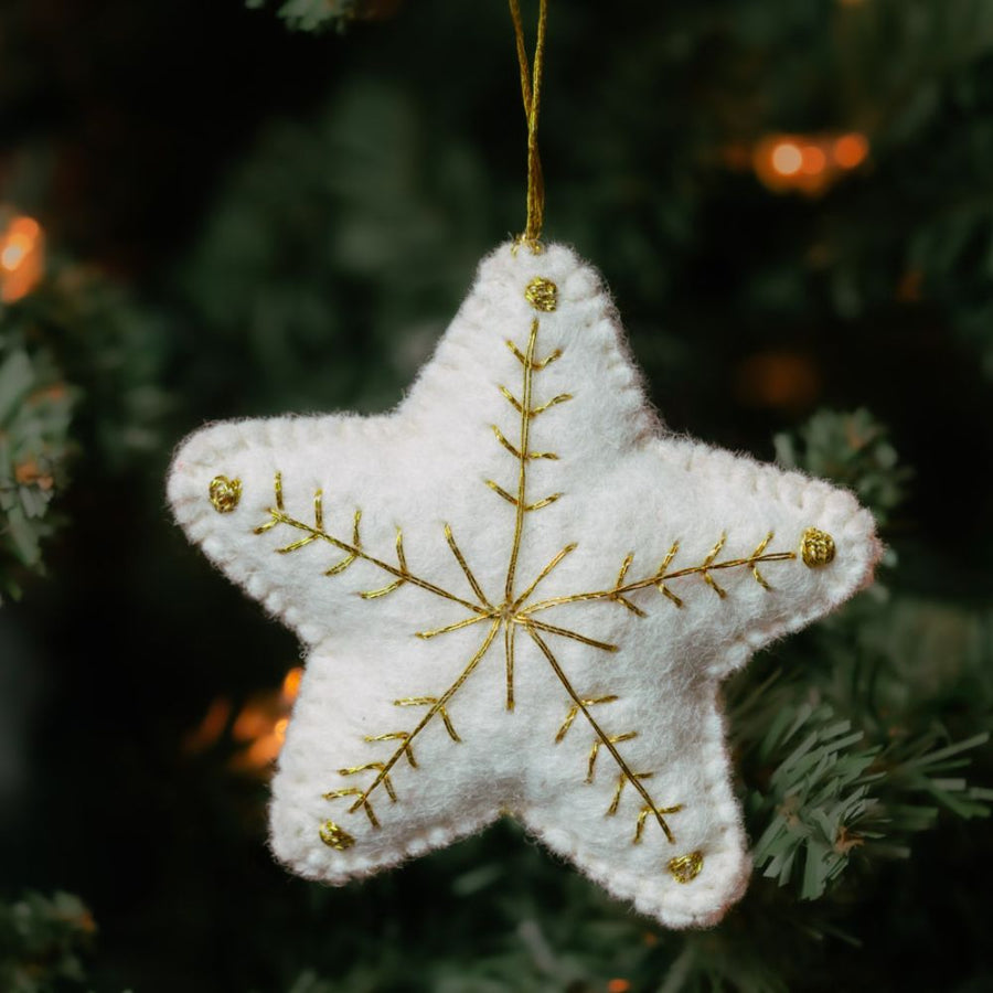 Felt Snow Star Ornament Set of 5