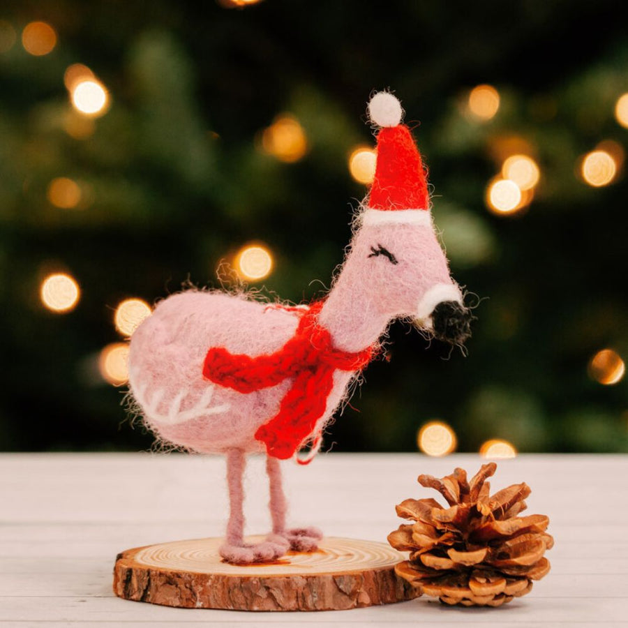 Felt Flamingo Holiday Figurine
