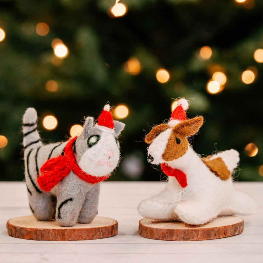 Felt Cat Dog Holiday Figurine Set