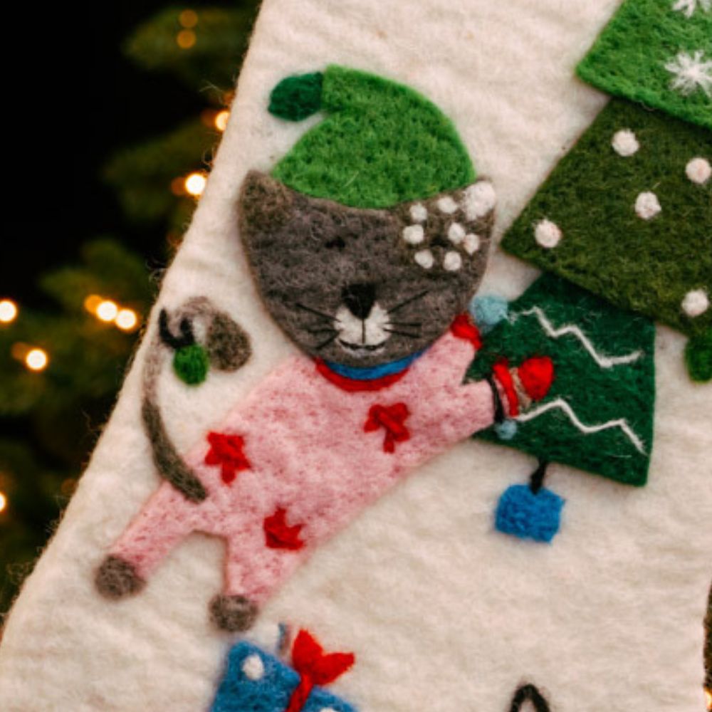 Colorful Felt Cat Holiday Gifts Stocking