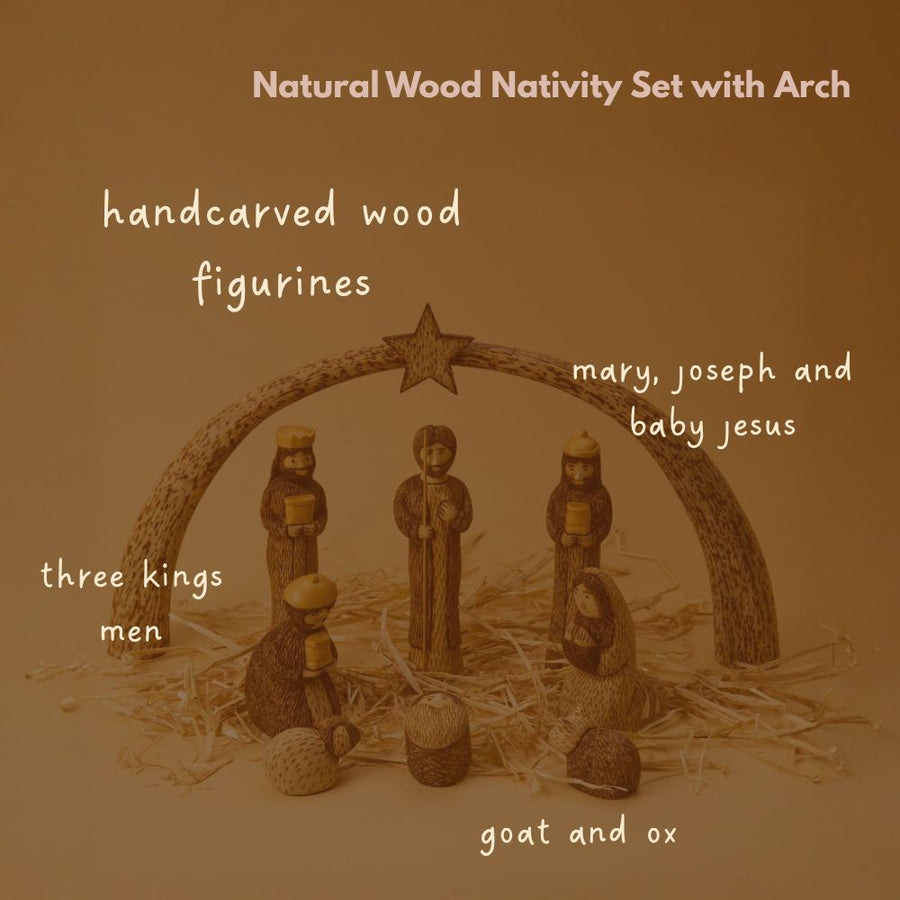 Rustic Wood Nativity Tabletop Scene, Seasonal Home Decor, Collectible Wood Figurines, Christmas, Religious, Catholic Home, Christian, Jesus Manger Scene, Holy Family, Star Arch, Set of 9