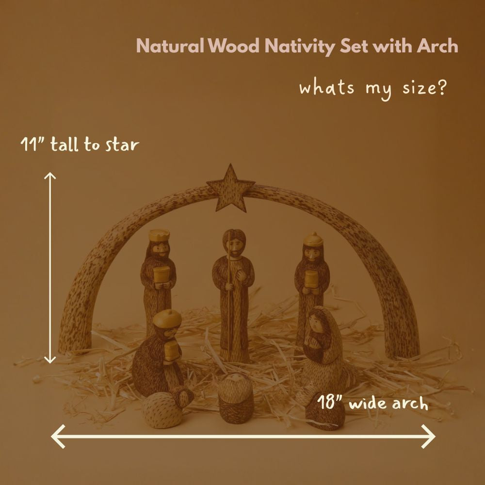 Rustic Wood Nativity Tabletop Scene, Seasonal Home Decor, Collectible Wood Figurines, Christmas, Religious, Catholic Home, Christian, Jesus Manger Scene, Holy Family, Star Arch, Set of 9