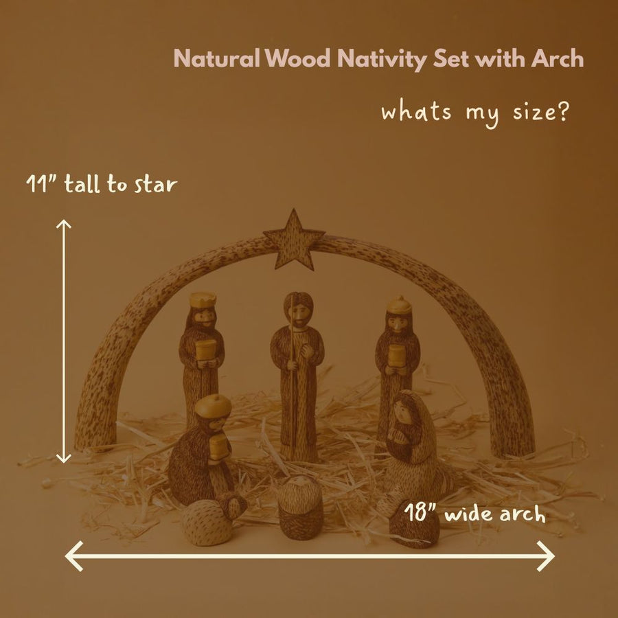 Rustic Wood Nativity Tabletop Scene, Seasonal Home Decor, Collectible Wood Figurines, Christmas, Religious, Catholic Home, Christian, Jesus Manger Scene, Holy Family, Star Arch, Set of 9