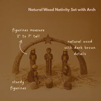 Rustic Wood Nativity Tabletop Scene, Seasonal Home Decor, Collectible Wood Figurines, Christmas, Religious, Catholic Home, Christian, Jesus Manger Scene, Holy Family, Star Arch, Set of 9