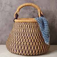 African Wicker Basket, Checkered, 16 Inch Wide
