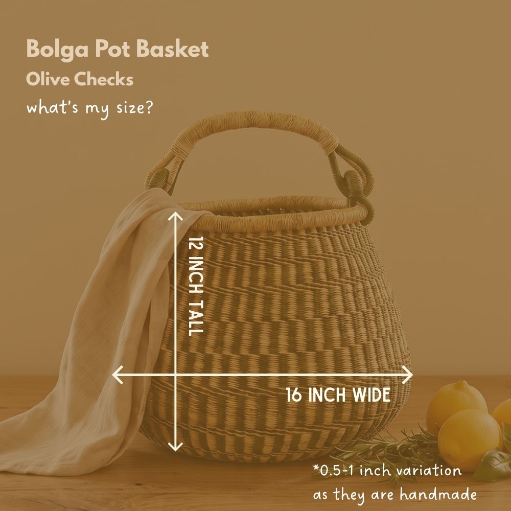 African Wicker Basket, Checkered, 16 Inch Wide