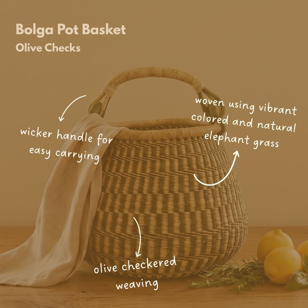 African Wicker Basket, Checkered, 16 Inch Wide