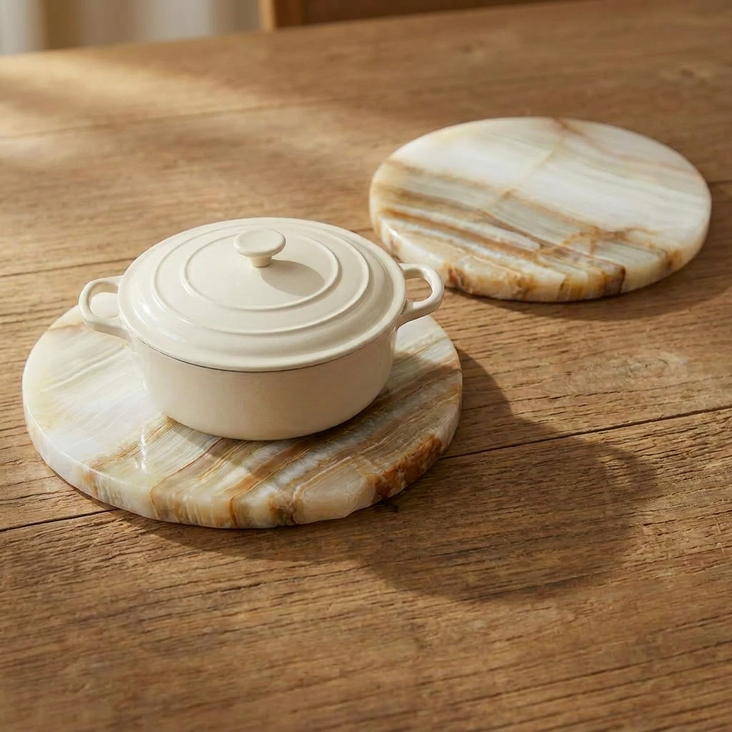Onyx Stone Trivets for Dining Table and Kitchen, 7" Round