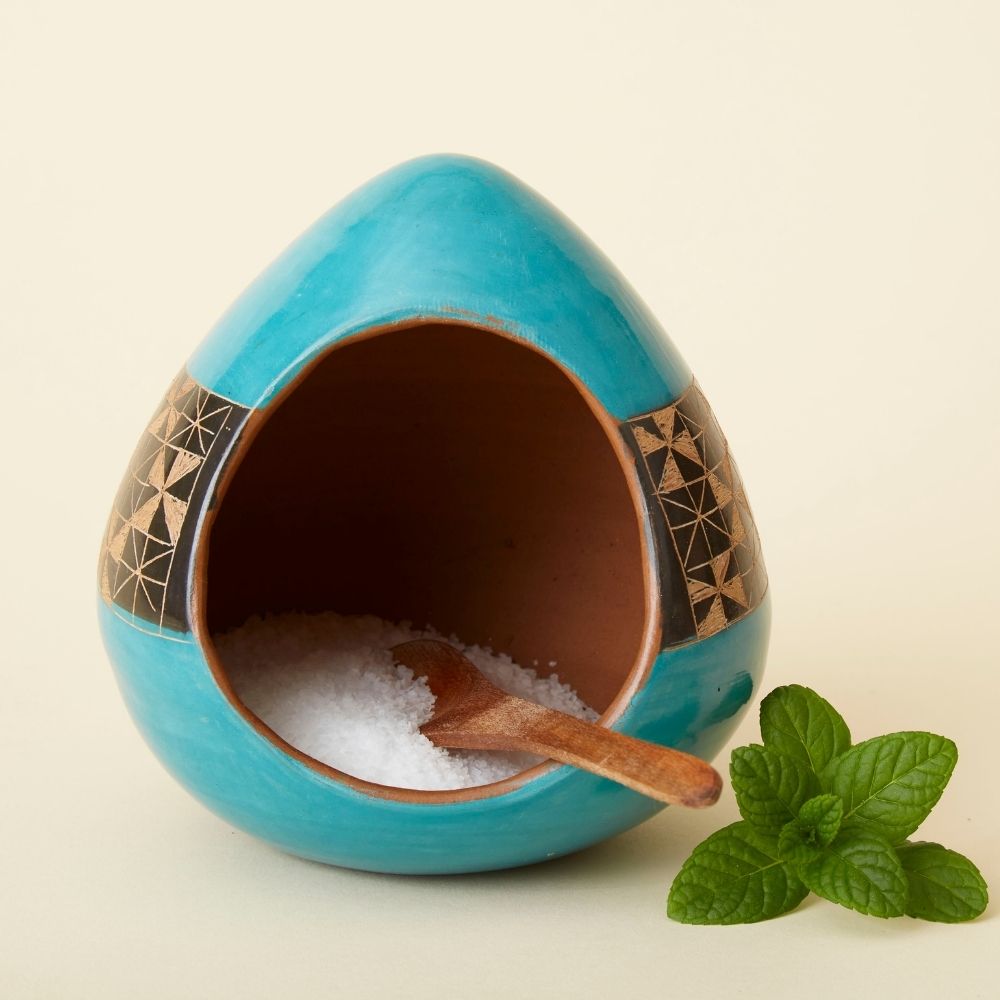 Turquoise Black Geometric Terracotta Salt Cellar
